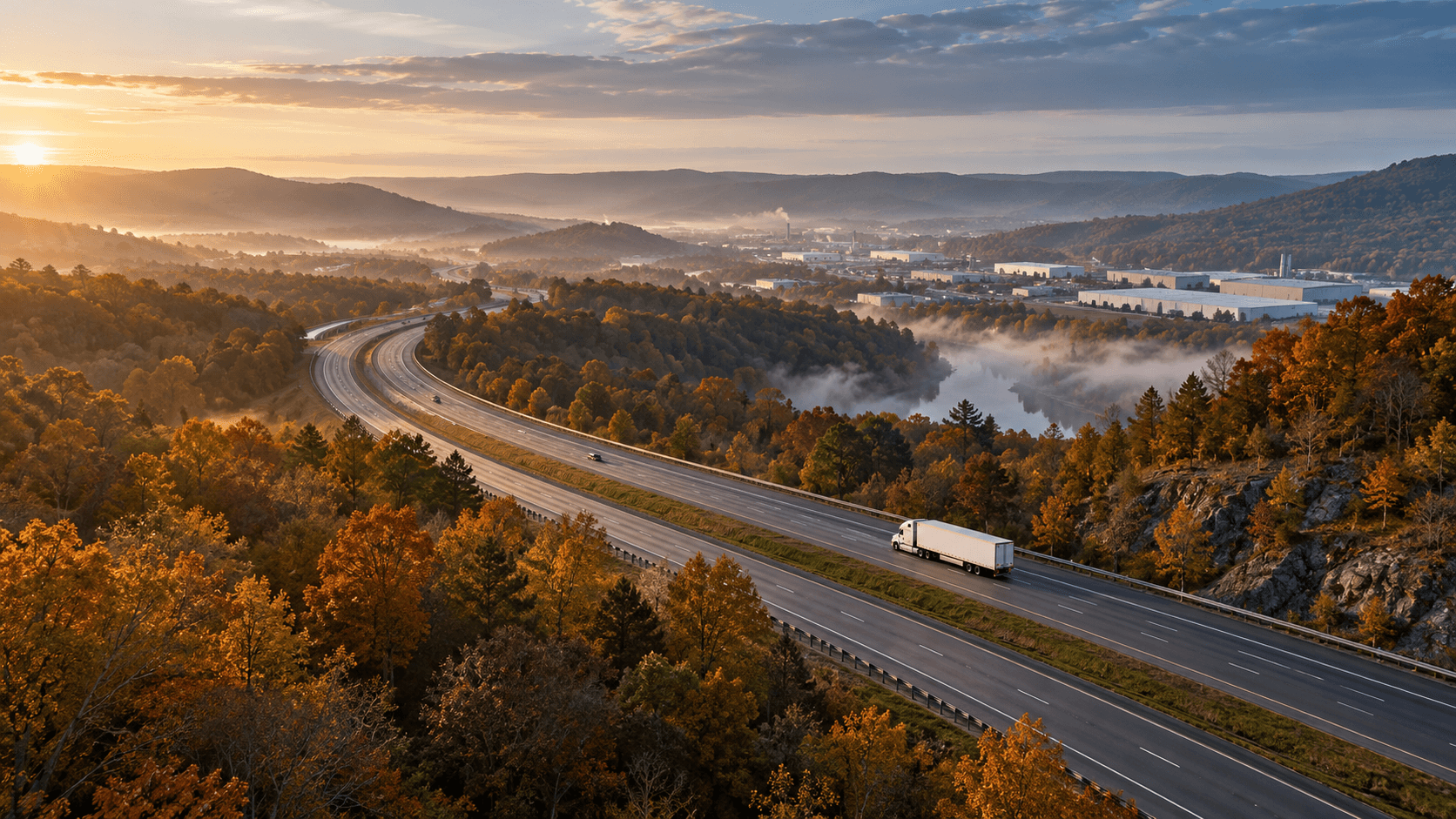 Illustrative morning landscape along a Pennsylvania freight corridor